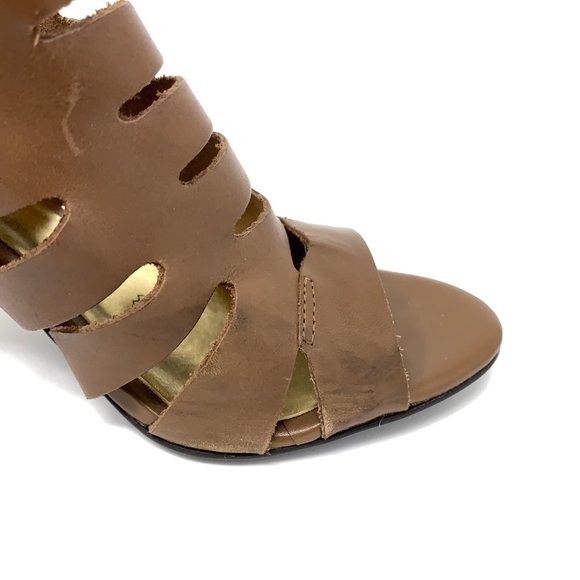 Cathy Jean Leather Caged Toe Peep Heels Sz 8 Brown - Picture 6 of 8